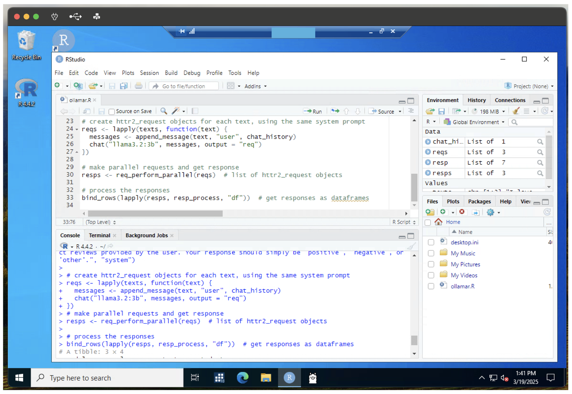A screenshot of an RStudio program code.